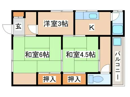 大門文化(3K/1階)の間取り写真