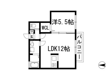 サカセ川ハイツC(1LDK/2階)の間取り写真