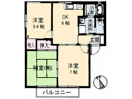 サンライフ光C棟(3DK/1階)の間取り写真