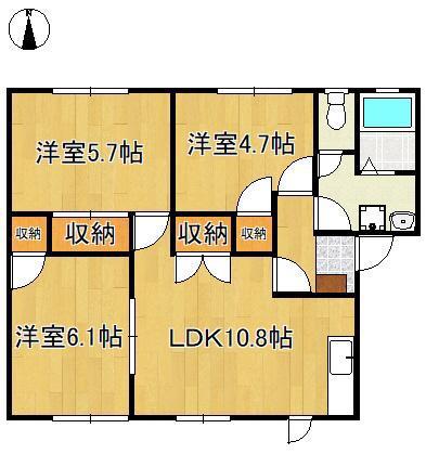 ヴィレッジヒルズB棟(3LDK/1階)の間取り写真