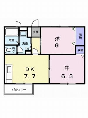 シャルマン牛渕A(2DK/2階)の間取り写真