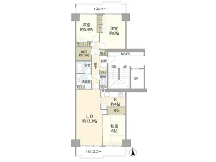 パークヒルズI棟(3LDK/10階)の間取り写真