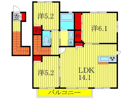 ソレイウ・ド・泉(3LDK/2階)の間取り写真
