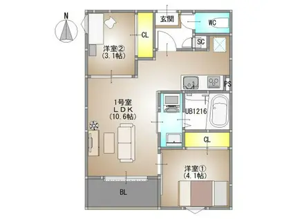 REGALEST 下伊福6(2LDK/2階)の間取り写真