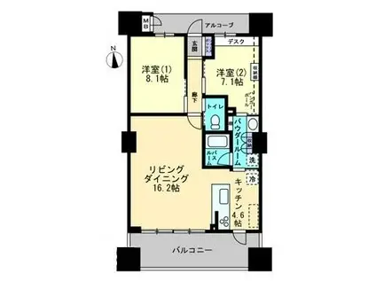 アルファタワー桜町(2LDK/15階)の間取り写真