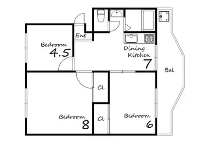 溝口ハイツ(3DK/4階)の間取り写真