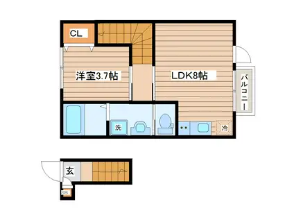 LE MONDE(1DK/2階)の間取り写真