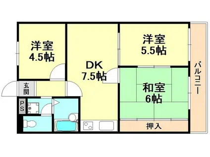 シャトー第一土山(3DK/2階)の間取り写真