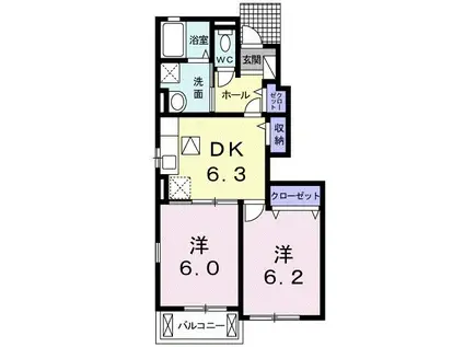 ONE PIECE(2DK/1階)の間取り写真