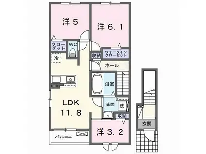 メゾンあおばIIIB(3LDK/2階)の間取り写真