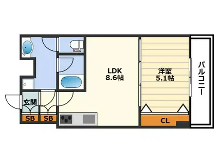 ONE ROOF FLAT TENJIMBASHI(1DK/13階)の間取り写真