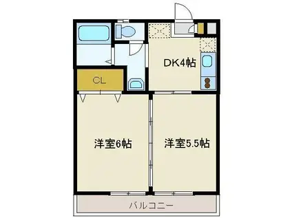 パルティ長町南(2K/2階)の間取り写真