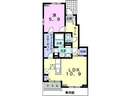 インテレクトII(1LDK/1階)の間取り写真