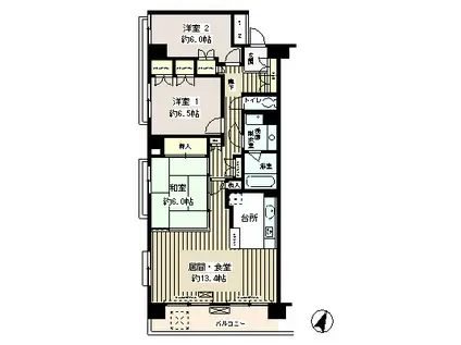 クラッサ目黒かむろ坂(3LDK/2階)の間取り写真