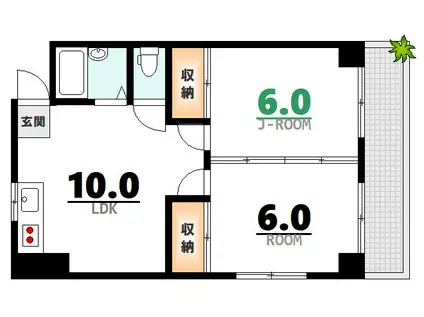 舟入山田ビル(2LDK/2階)の間取り写真