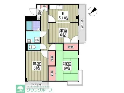 サウスコートエル(3SDK/2階)の間取り写真