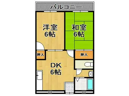 リバティハイツ(2DK/4階)の間取り写真