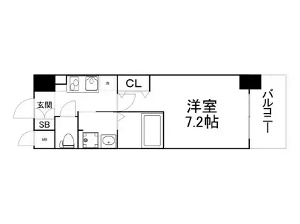 ミュプレ北浜(1K/3階)の間取り写真