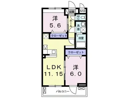ヴェルメイユ(2LDK/1階)の間取り写真