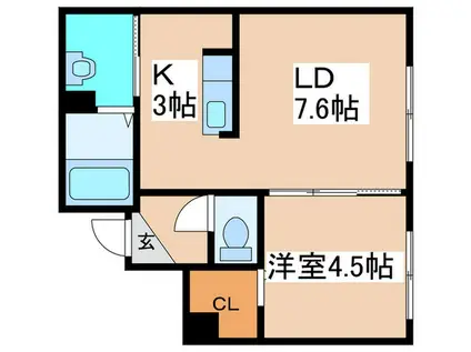 シティアヴェニュー麻生(1LDK/4階)の間取り写真