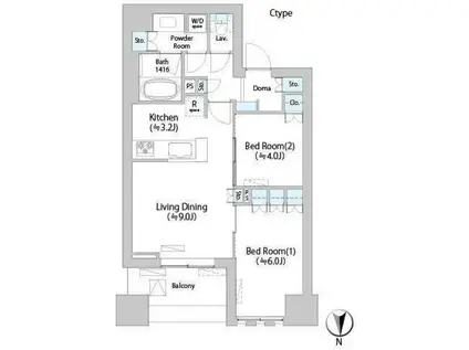 ネウボーノ菊川II(2LDK/3階)の間取り写真