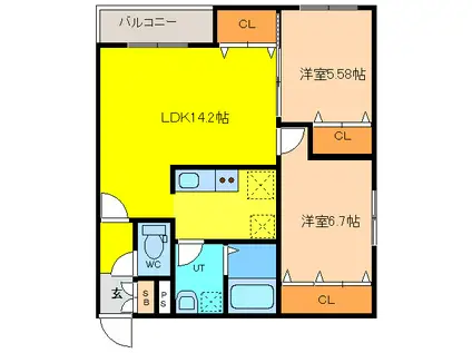 ライフライン19(2LDK/2階)の間取り写真