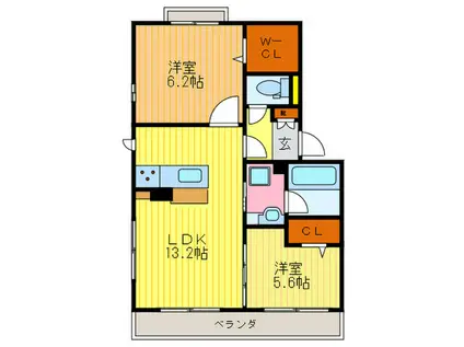 ラ・カーザ・ドルチェA(2LDK/2階)の間取り写真
