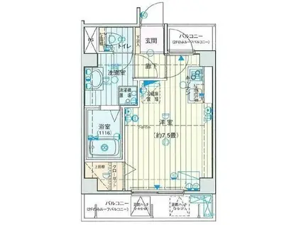 プレール・ドゥーク横浜反町(ワンルーム/6階)の間取り写真