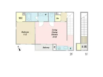 S-FALCONE(1LDK/2階)の間取り写真