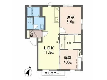 ブルーヒル(2LDK/1階)の間取り写真