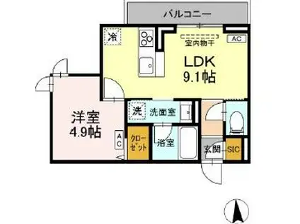 D-ROOM寺町(1LDK/2階)の間取り写真