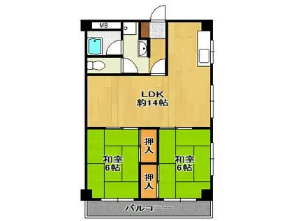 本町ハイツ(2LDK/3階)の間取り写真