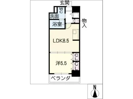 プラウランド堀田(1LDK/9階)の間取り写真