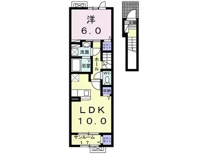 ロックフィールドIV(1LDK/1階)の間取り写真