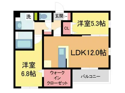 ラポール岡本(2LDK/2階)の間取り写真