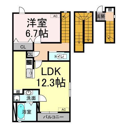 アルカディア B棟(1LDK/3階)の間取り写真