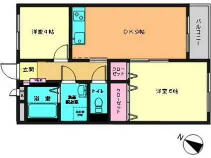 リブ鶴ヶ峰(2DK/2階)の間取り写真