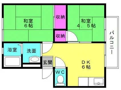 サンシティ米田B(2DK/2階)の間取り写真