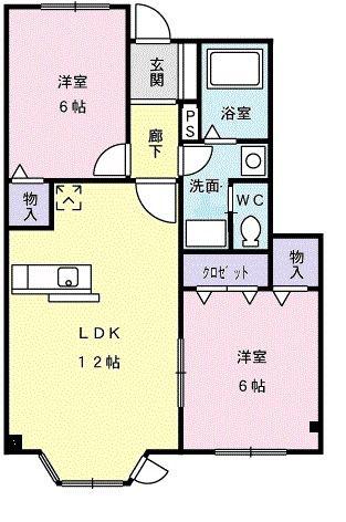 スカイハイツ大針B(2LDK/1階)の間取り写真