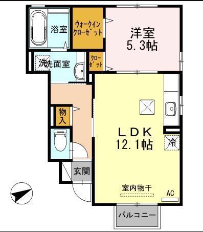 アリエッタ秋根(1LDK/1階)の間取り写真