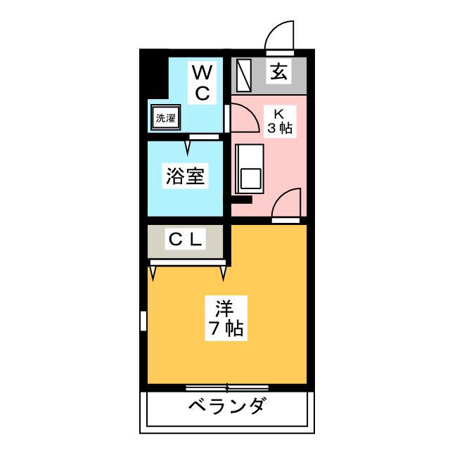 Yフラット(1K/2階)の間取り写真