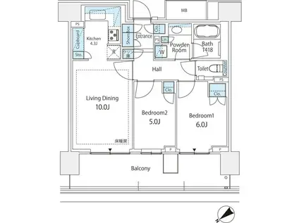 HARUMI FLAG SUN VILLAGE D棟(2LDK/9階)の間取り写真