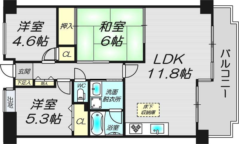 クラウンハイム東淀川 弐番館(3LDK/2階)の間取り写真