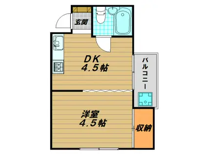 ヤマギマンション(1DK/2階)の間取り写真