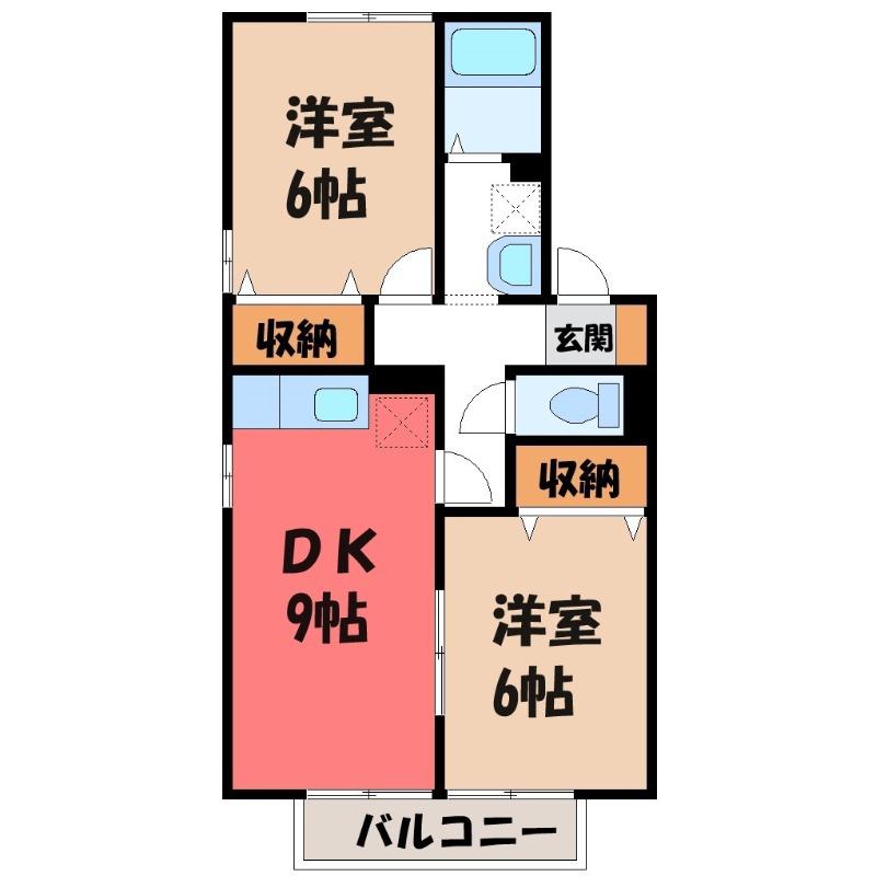 パ―チェ D(2DK/1階)の間取り写真