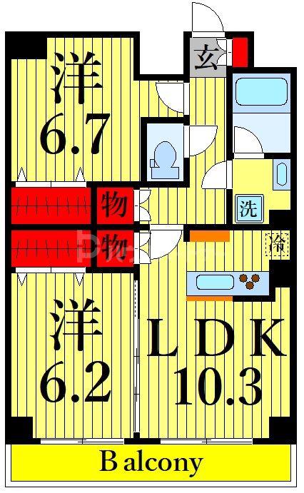RELUXIA千住大橋(2LDK/11階)の間取り写真