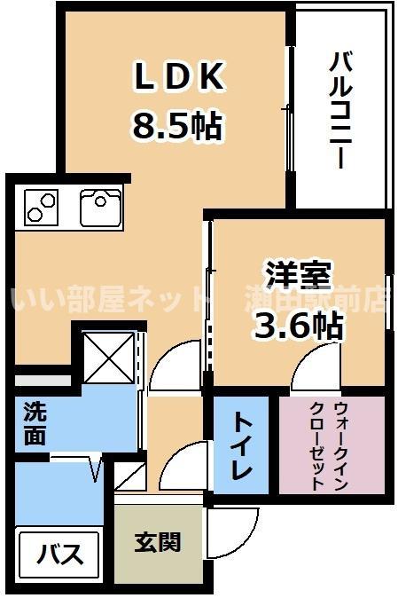 ジーメゾン大津べルヴィア(1LDK/3階)の間取り写真