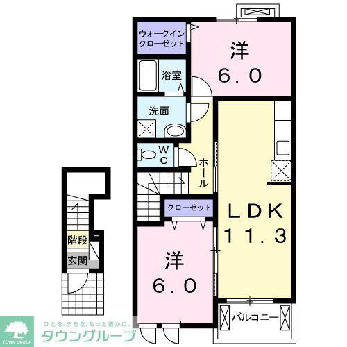 サニーヴィレッジC(2LDK/2階)の間取り写真