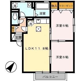 BAIENB棟(2LDK/1階)の間取り写真