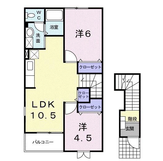 フィオーレI(2LDK/2階)の間取り写真